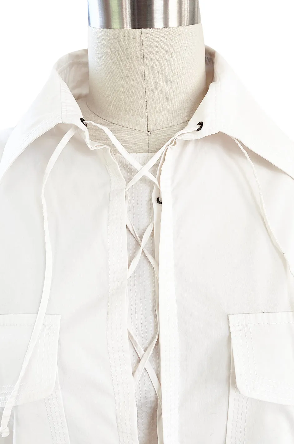 Early 2000s Tom Ford for Yves Saint Laurent Front Lace White Safari Shirt