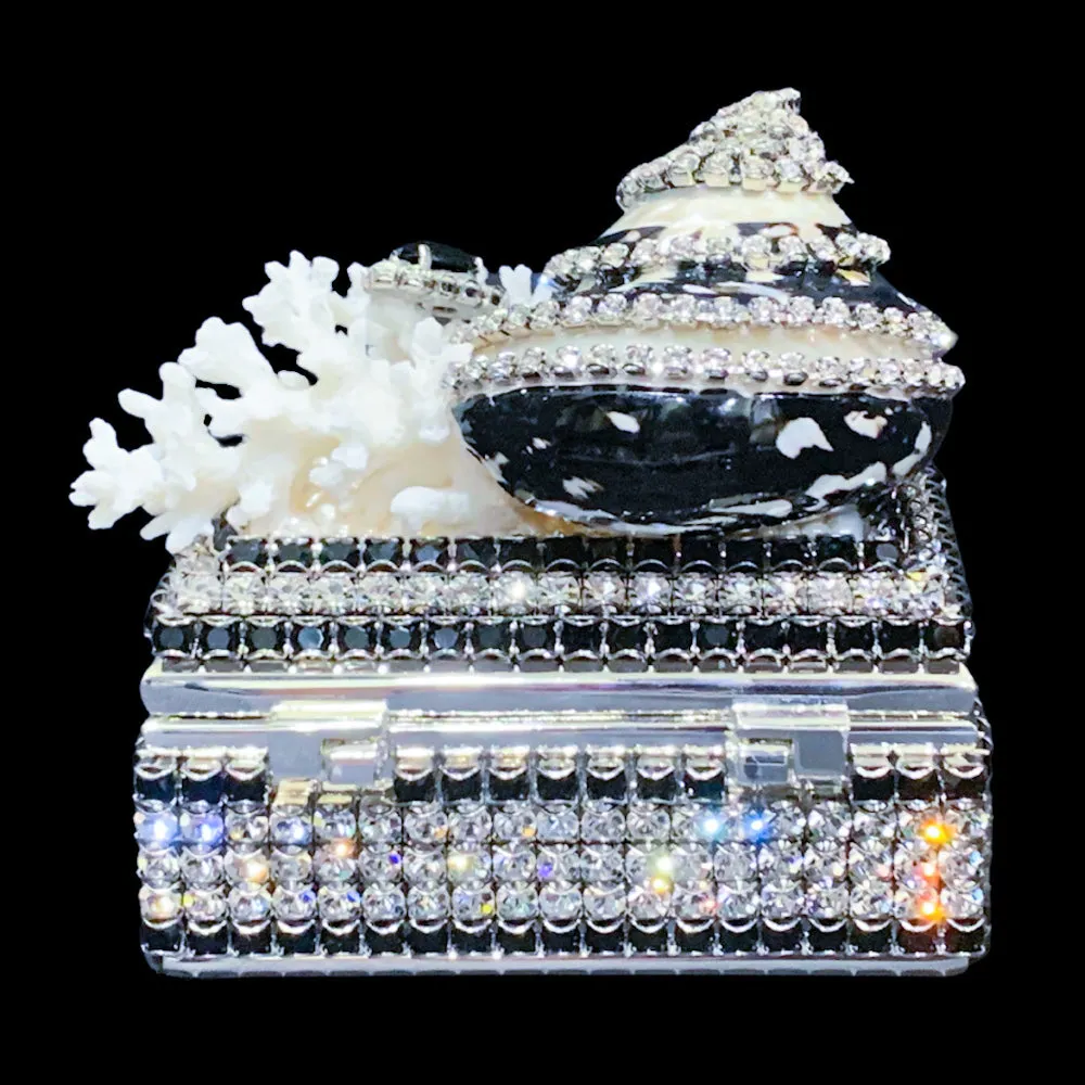 Ebony & Ivory Shell Cluster Ring Box Featuring Premium Crystal
