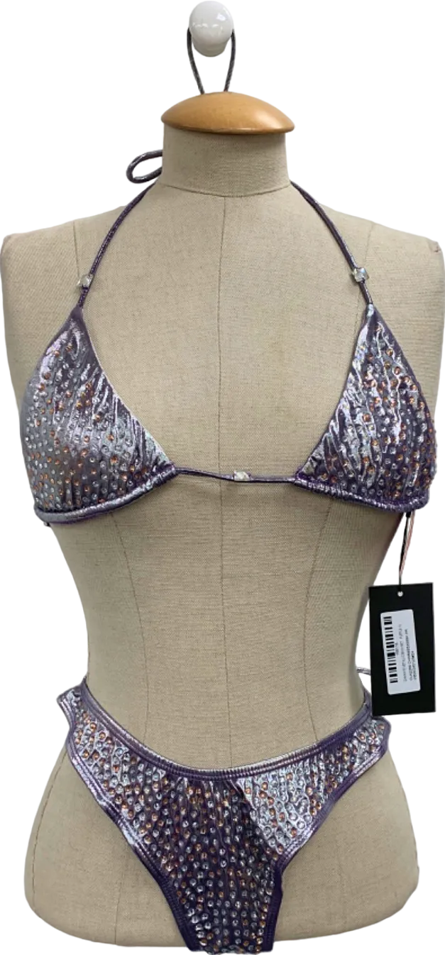 Ego Purple Diamante Metallic Bikini Set UK 10