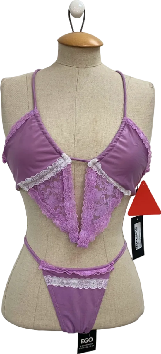 Ego Purple Lace Trim Split Front Bikini Set with Skirt UK 8