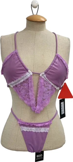 Ego Purple Lace Trim Split Front Bikini Set with Skirt UK 8