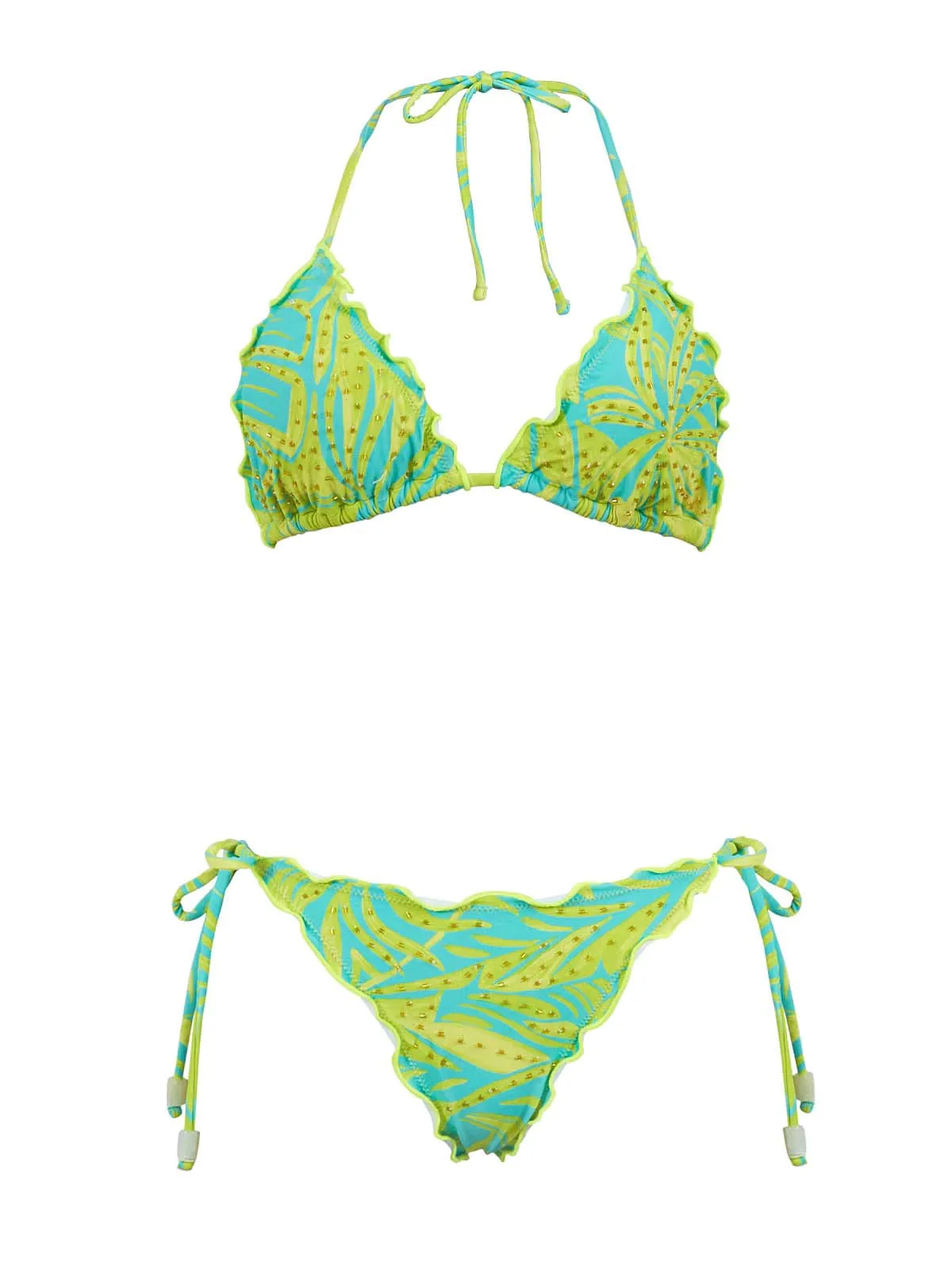 Embroidered Lettuce Edge Tri-Embroidered Lettuce Edge Tie Bikini ::RET