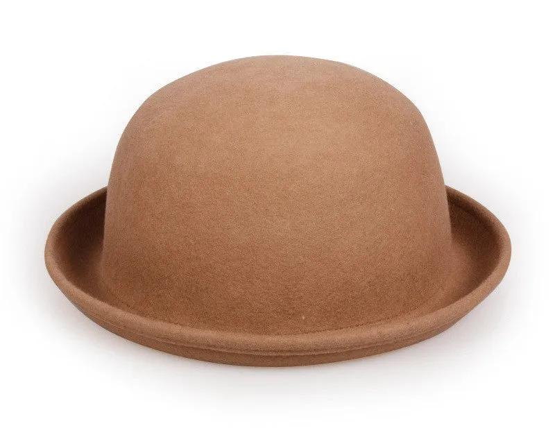 Fashion Kids Children Girls Wool Felt Trendy Round Top Bowler Derby Hat Spring Autumn Winter Warm Lovely Casual Cap