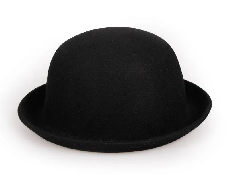 Fashion Kids Children Girls Wool Felt Trendy Round Top Bowler Derby Hat Spring Autumn Winter Warm Lovely Casual Cap
