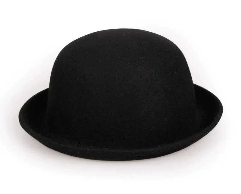 Fashion Kids Children Girls Wool Felt Trendy Round Top Bowler Derby Hat Spring Autumn Winter Warm Lovely Casual Cap