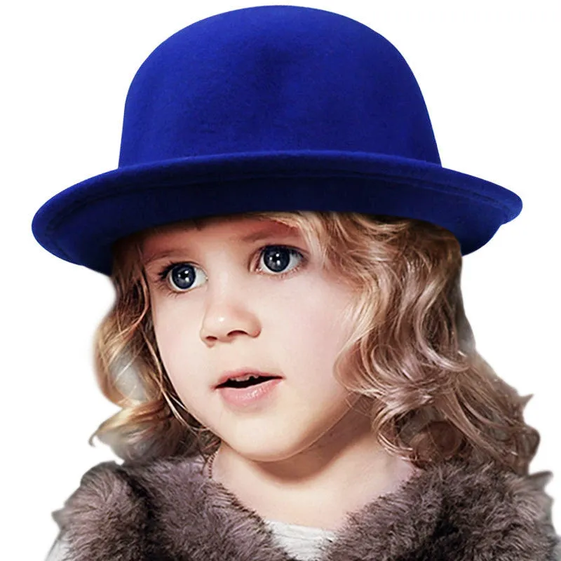 Fashion Kids Children Girls Wool Felt Trendy Round Top Bowler Derby Hat Spring Autumn Winter Warm Lovely Casual Cap