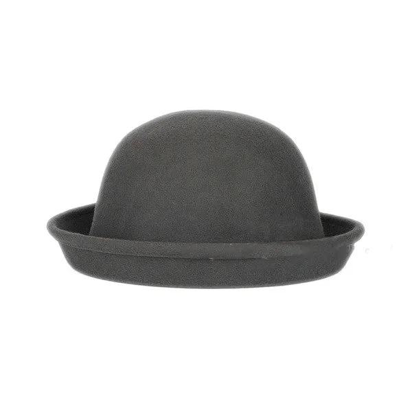 Fashion Kids Children Girls Wool Felt Trendy Round Top Bowler Derby Hat Spring Autumn Winter Warm Lovely Casual Cap