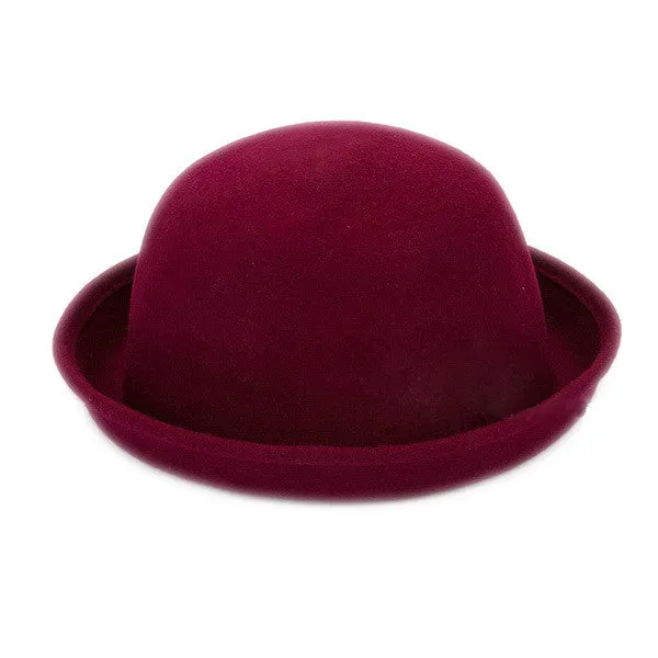 Fashion Kids Children Girls Wool Felt Trendy Round Top Bowler Derby Hat Spring Autumn Winter Warm Lovely Casual Cap