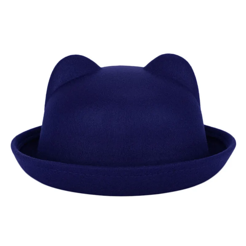 Fashion Winter Fashion Women Devil Hat Cute Kitty Cat Ears Wool Derby Bowler Cap