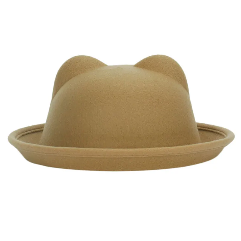 Fashion Winter Fashion Women Devil Hat Cute Kitty Cat Ears Wool Derby Bowler Cap