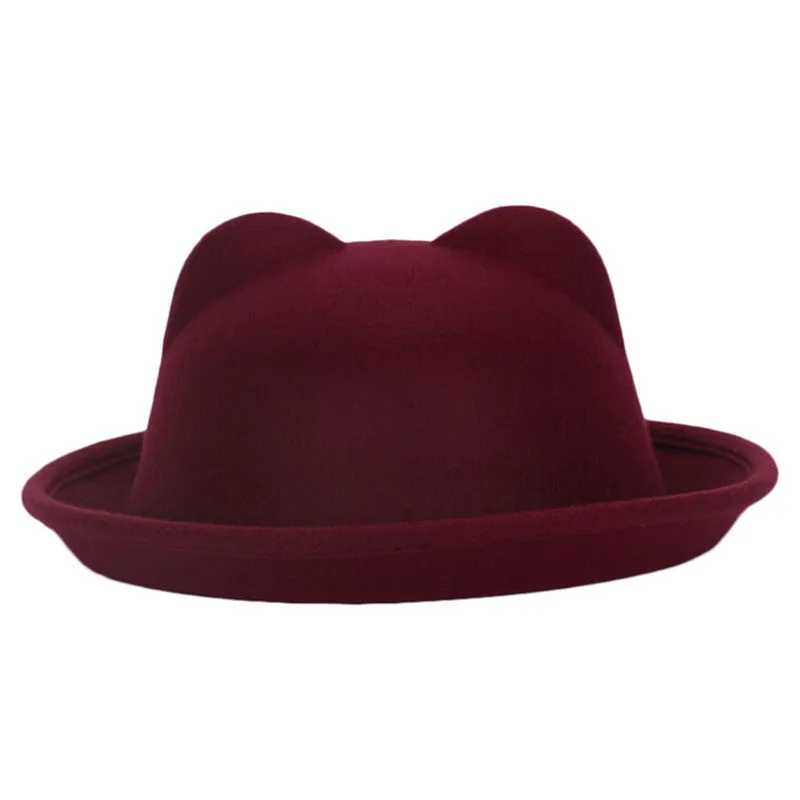 Fashion Winter Fashion Women Devil Hat Cute Kitty Cat Ears Wool Derby Bowler Cap