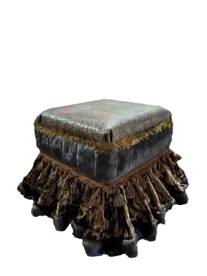 Faux Croc and Velvet Upholstered Footstool or Vanity
