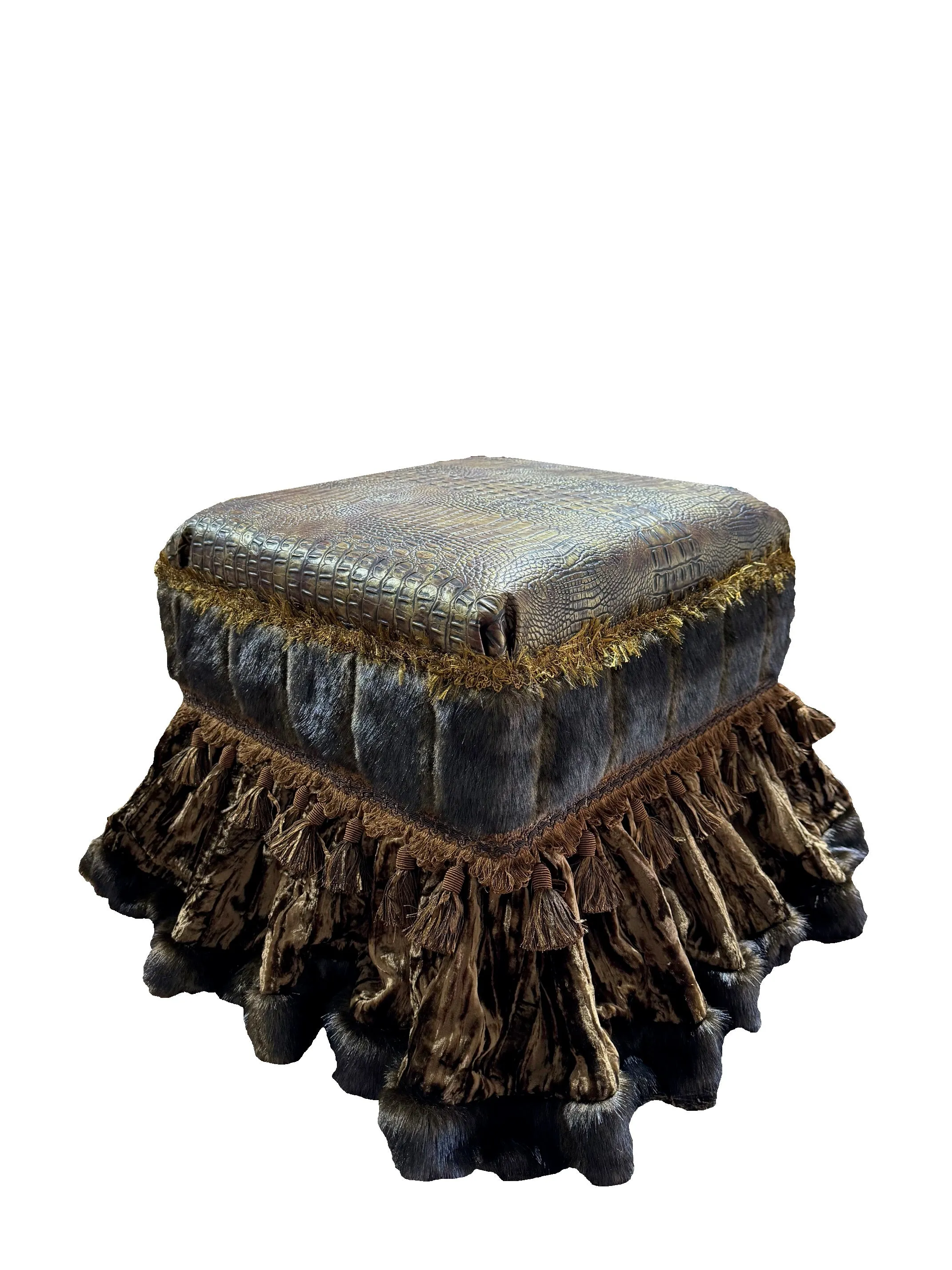Faux Croc and Velvet Upholstered Footstool or Vanity