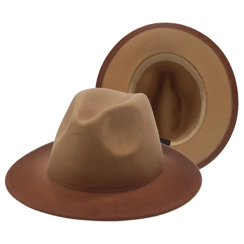Fedora Hat Women Winter Felted Hats for Men Gradient Color Bowler Hat Wide Brim Design Luxury Casual Men Fedoras Chapeau Femme