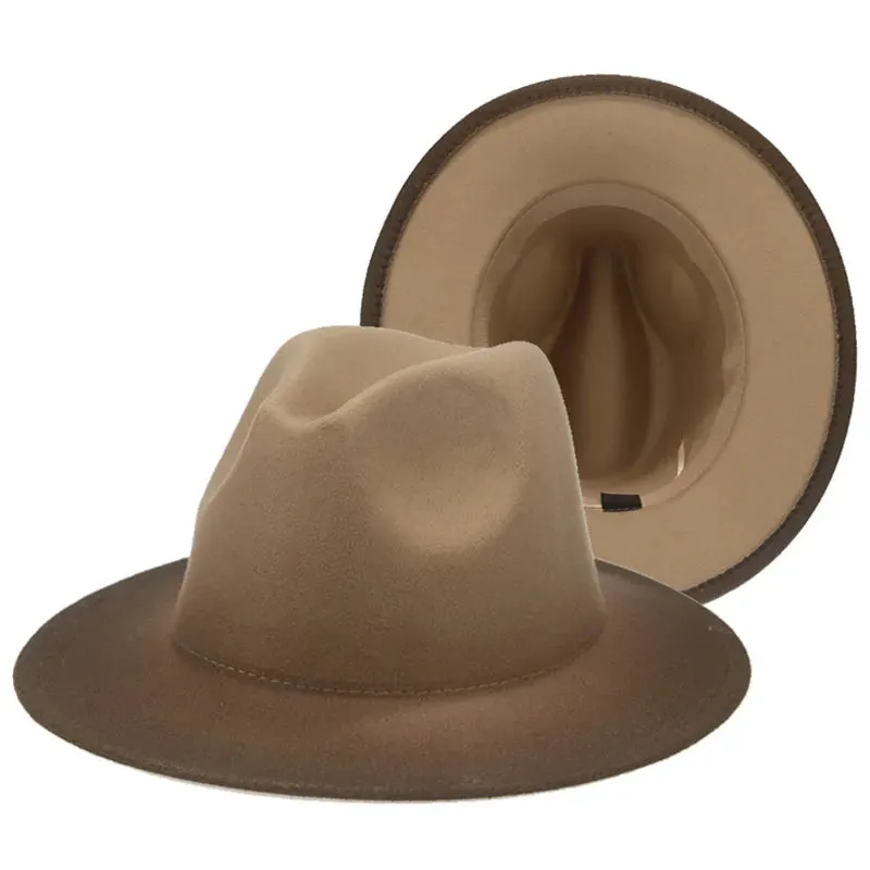 Fedora Hat Women Winter Felted Hats for Men Gradient Color Bowler Hat Wide Brim Design Luxury Casual Men Fedoras Chapeau Femme