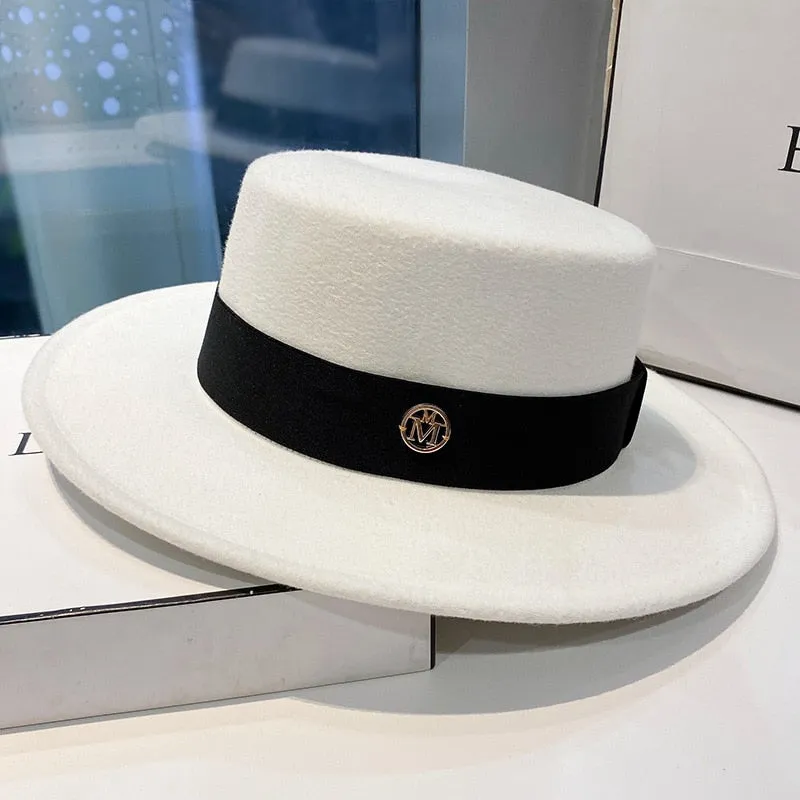 Fedora Hats for Women Flat Top Fashion Elegant Bowler Dress Caps Panama Church Wedding Ribbon Band Hat Men Felt Jazz Hat