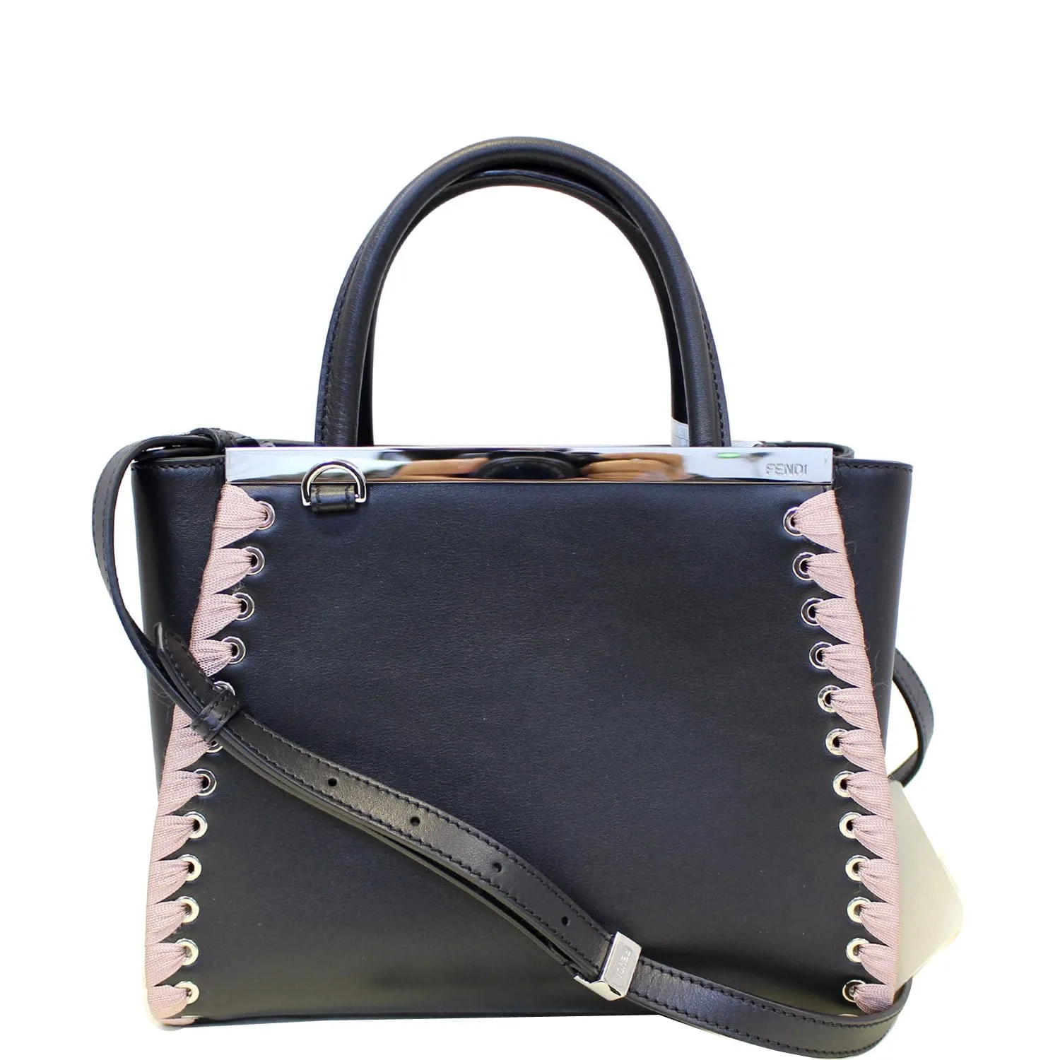 FENDI Petite 2Jours Whipstitch Leather Tote Shoulder Bag Black