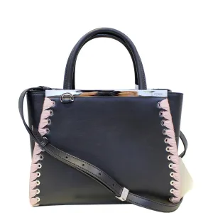 FENDI Petite 2Jours Whipstitch Leather Tote Shoulder Bag Black