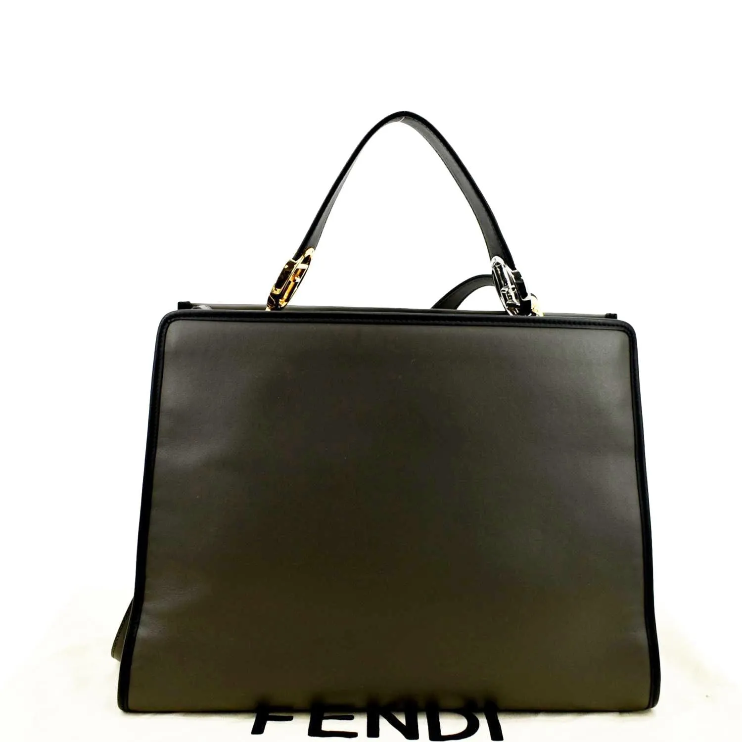 FENDI Runway Shopper Leather Tote Shoulder Bag Grey