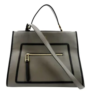 FENDI Runway Shopper Leather Tote Shoulder Bag Grey