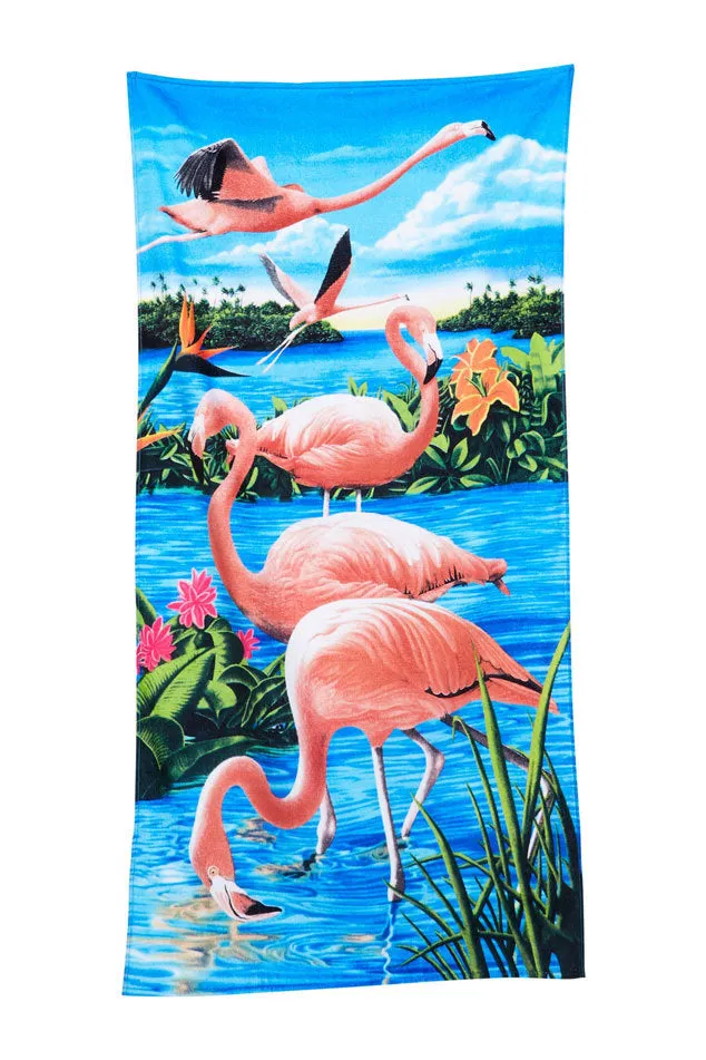 Flamingos & Lake Velour Beach Towel