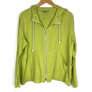 Flax Linen Fill Zip Hooded Beach Jacket Lime Green Oversized size small