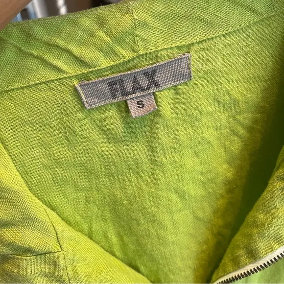 Flax Linen Fill Zip Hooded Beach Jacket Lime Green Oversized size small