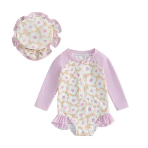 Flower Long Sleeve Swim Suit