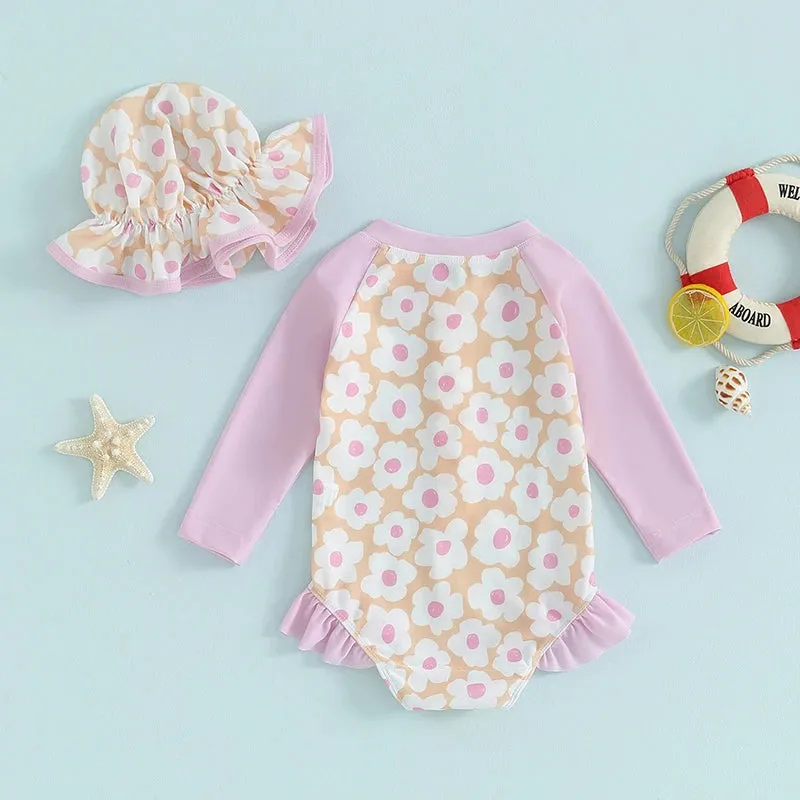 Flower Long Sleeve Swim Suit