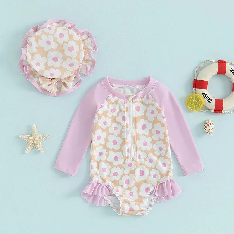 Flower Long Sleeve Swim Suit
