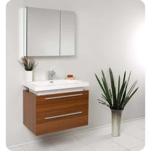 Fresca FVN8080TK Medio Teak Modern Bathroom Vanity with Medicine Cabinet