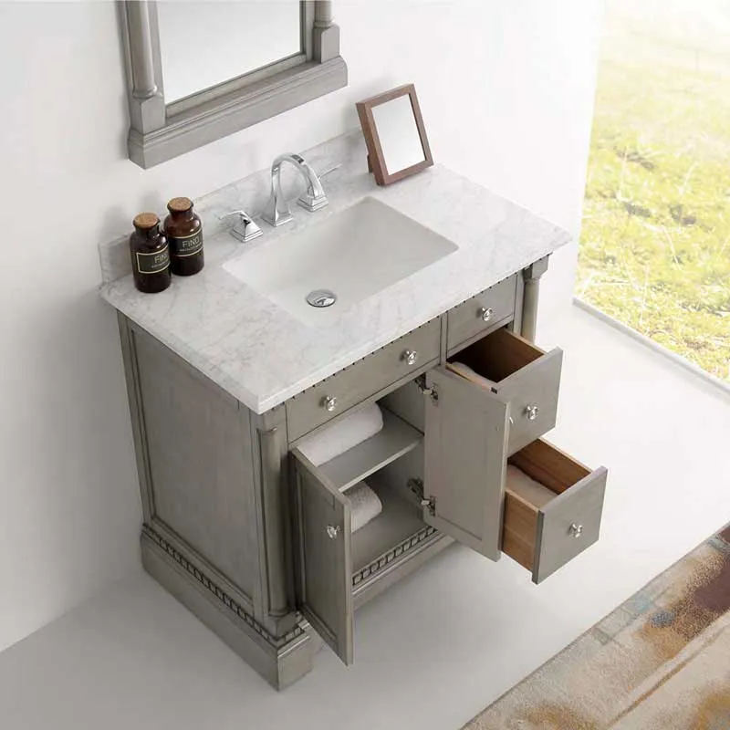 Fresca Kingston 36" Antique Silver Traditional Bathroom Vanity with Mirror