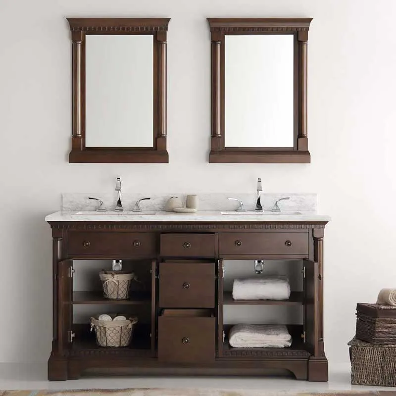 Fresca Kingston 60" Antique Coffee Double Sink Traditional Bathroom Vanity with Mirrors
