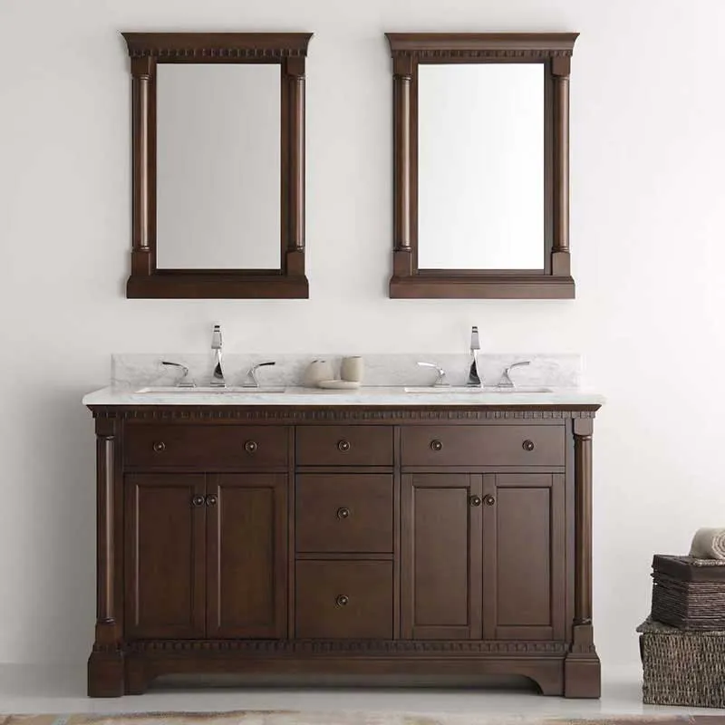 Fresca Kingston 60" Antique Coffee Double Sink Traditional Bathroom Vanity with Mirrors