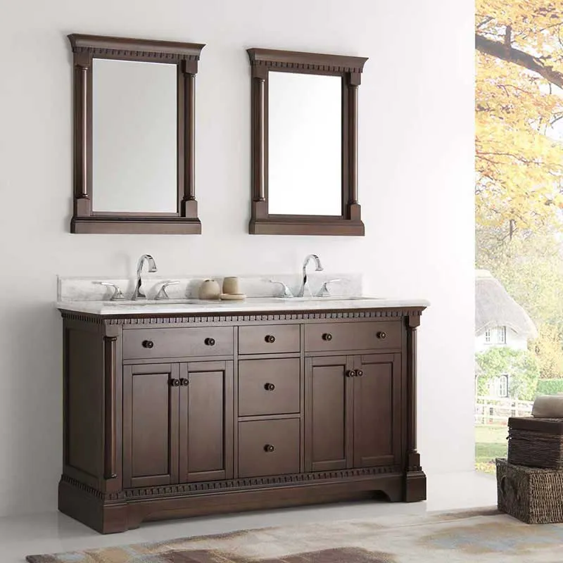 Fresca Kingston 60" Antique Coffee Double Sink Traditional Bathroom Vanity with Mirrors