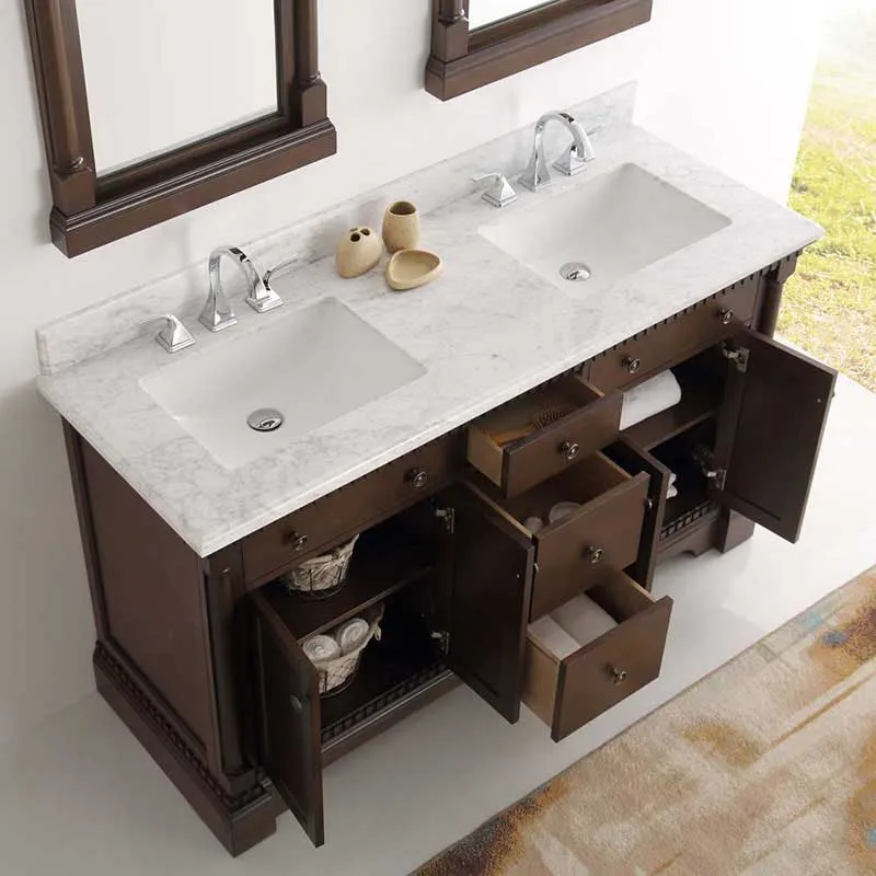 Fresca Kingston 60" Antique Coffee Double Sink Traditional Bathroom Vanity with Mirrors