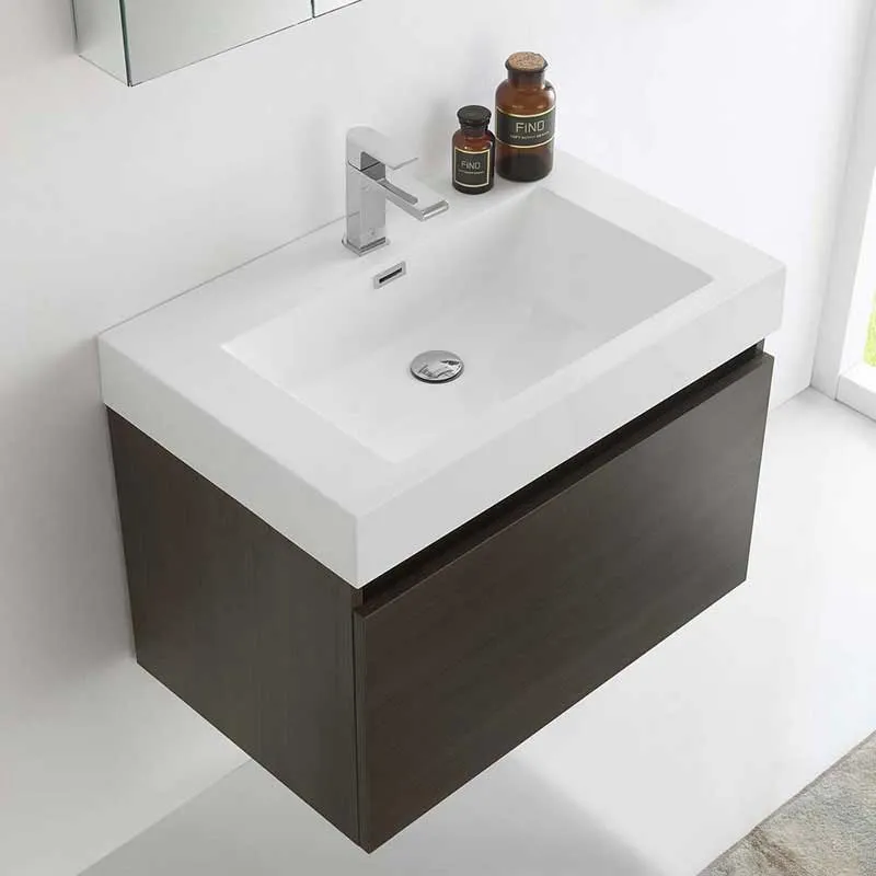 Fresca Mezzo 30" Gray Oak Wall Hung Modern Bathroom Vanity with Medicine Cabinet