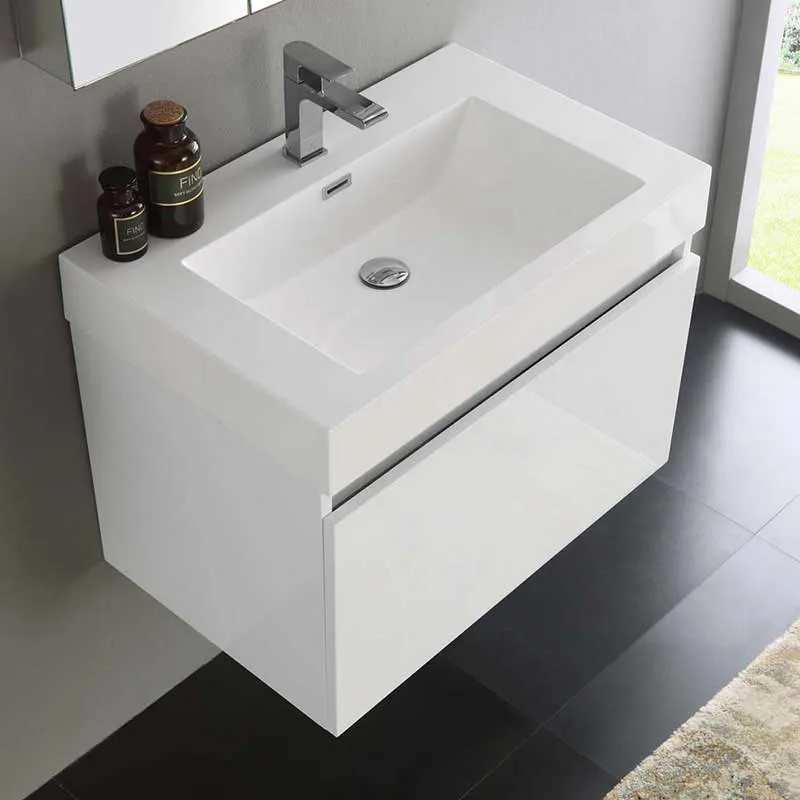 Fresca Mezzo 30" White Wall Hung Modern Bathroom Vanity with Medicine Cabinet