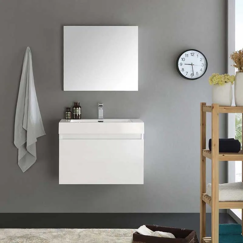 Fresca Mezzo 30" White Wall Hung Modern Bathroom Vanity with Medicine Cabinet