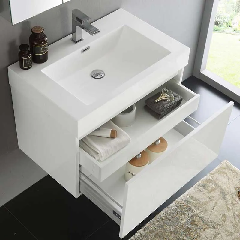 Fresca Mezzo 30" White Wall Hung Modern Bathroom Vanity with Medicine Cabinet