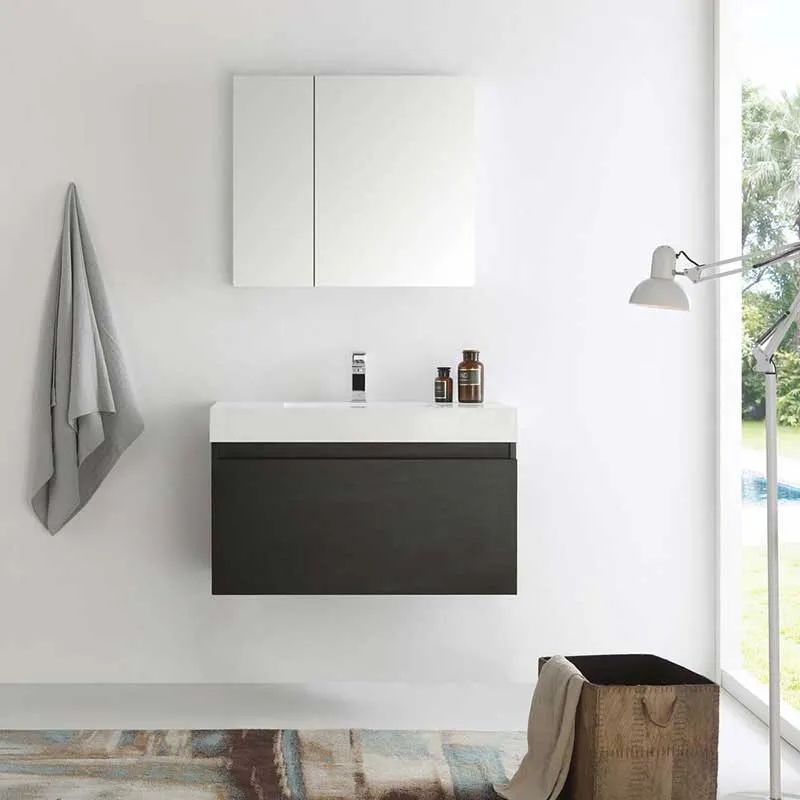 Fresca Mezzo 36" Black Wall Hung Modern Bathroom Vanity with Medicine Cabinet