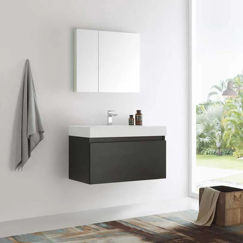 Fresca Mezzo 36" Black Wall Hung Modern Bathroom Vanity with Medicine Cabinet