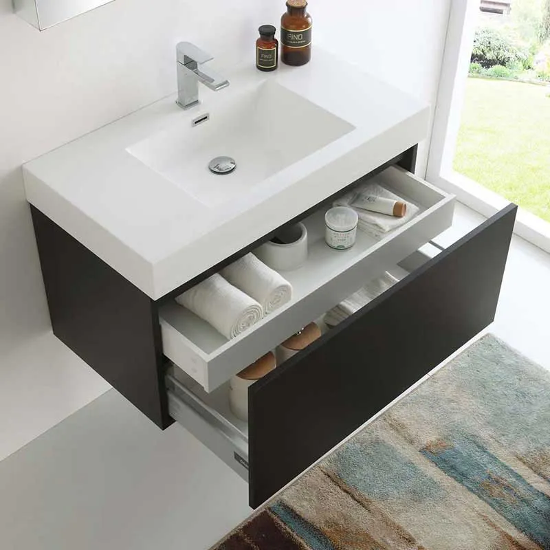 Fresca Mezzo 36" Black Wall Hung Modern Bathroom Vanity with Medicine Cabinet