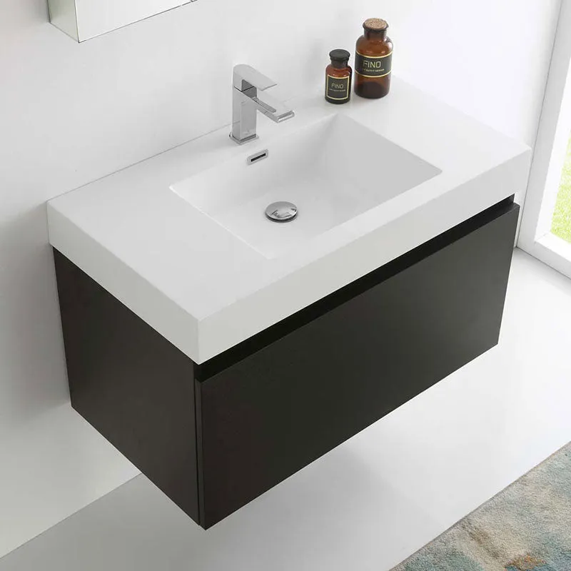 Fresca Mezzo 36" Black Wall Hung Modern Bathroom Vanity with Medicine Cabinet