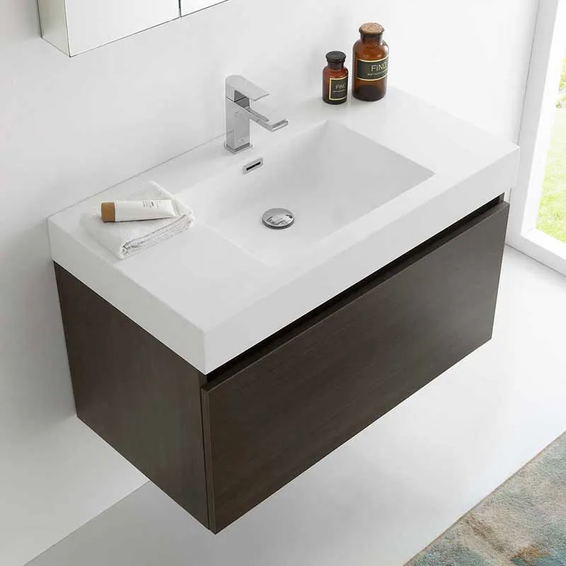 Fresca Mezzo 36" Gray Oak Wall Hung Modern Bathroom Vanity with Medicine Cabinet