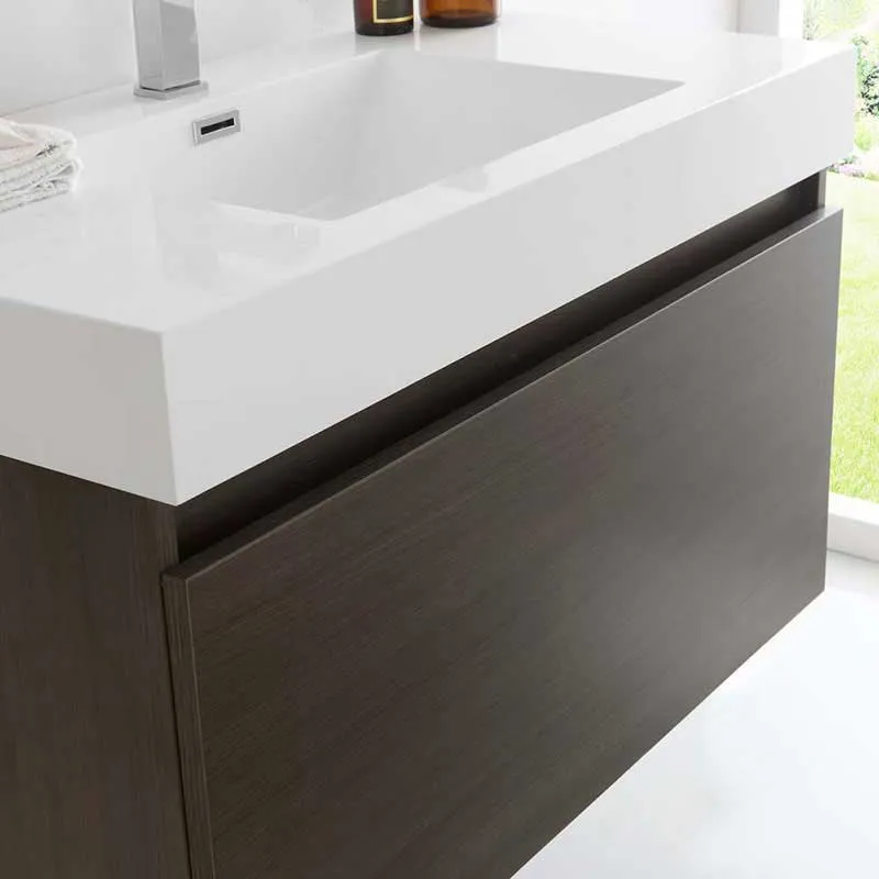 Fresca Mezzo 36" Gray Oak Wall Hung Modern Bathroom Vanity with Medicine Cabinet