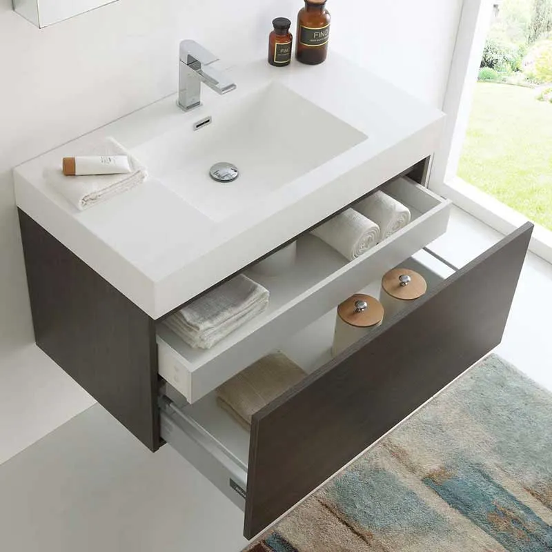 Fresca Mezzo 36" Gray Oak Wall Hung Modern Bathroom Vanity with Medicine Cabinet