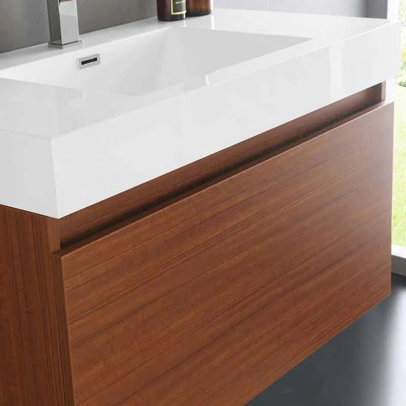 Fresca Mezzo 36" Teak Wall Hung Modern Bathroom Vanity with Medicine Cabinet