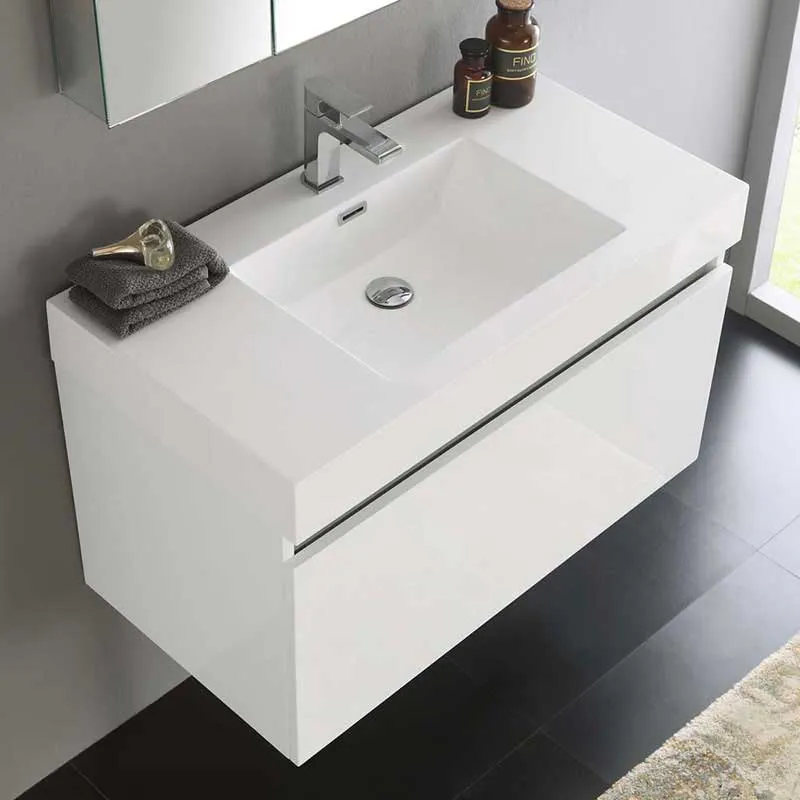 Fresca Mezzo 36" White Wall Hung Modern Bathroom Vanity with Medicine Cabinet