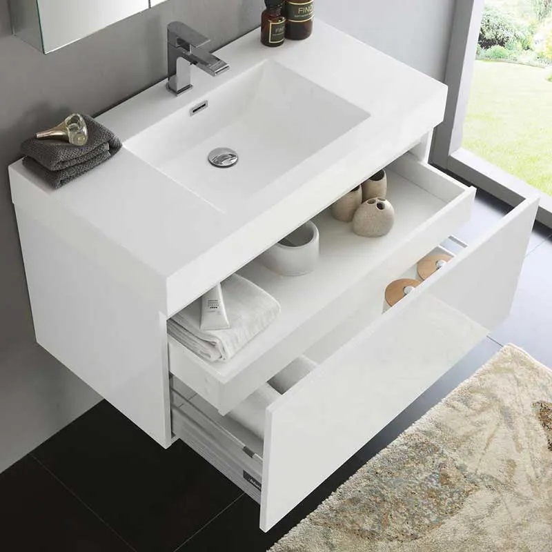 Fresca Mezzo 36" White Wall Hung Modern Bathroom Vanity with Medicine Cabinet